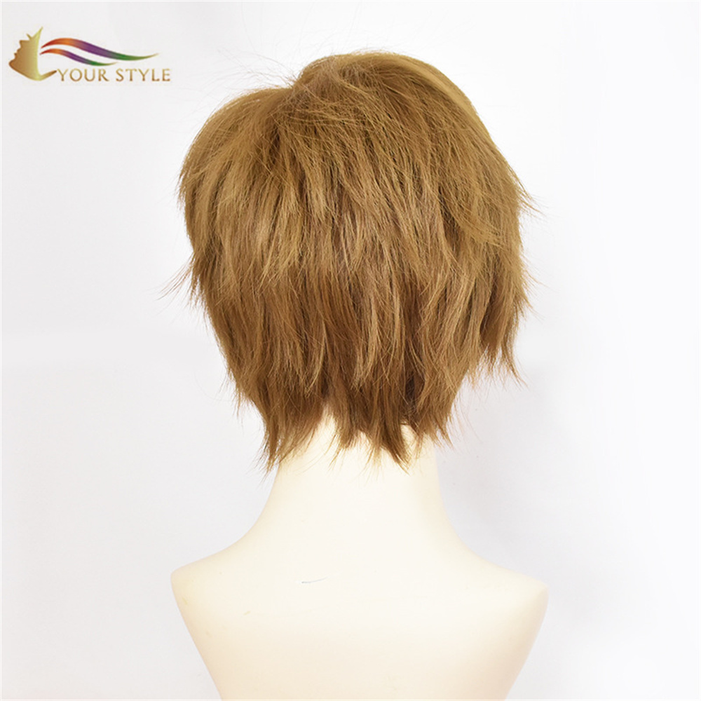 YOUR STYLE ,Wholesale Short Wig Brown Synthetic  Anime Short Pixie Cut Wig Orange Brown Wig Male Party Fluffy Wig-YOUR STYLE, synthetic wigs synthetic hair extension