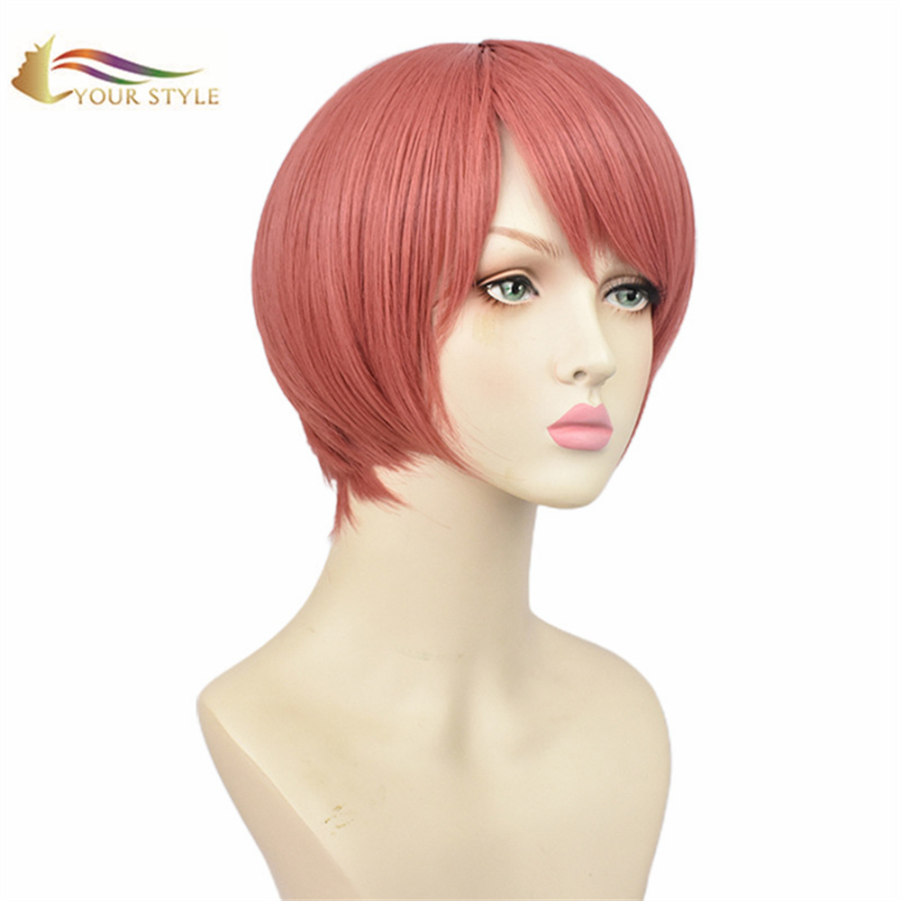 YOUR STYLE, Wholesale  Game Identity Cosplay Wigs Synthetic Short Bob Pink Wig Short Pixie Wig Short Haircut Short Bob Hairstyle Party Wig Halloween Costume-YOUR STYLE, synthetic wigs synthetic hair extension