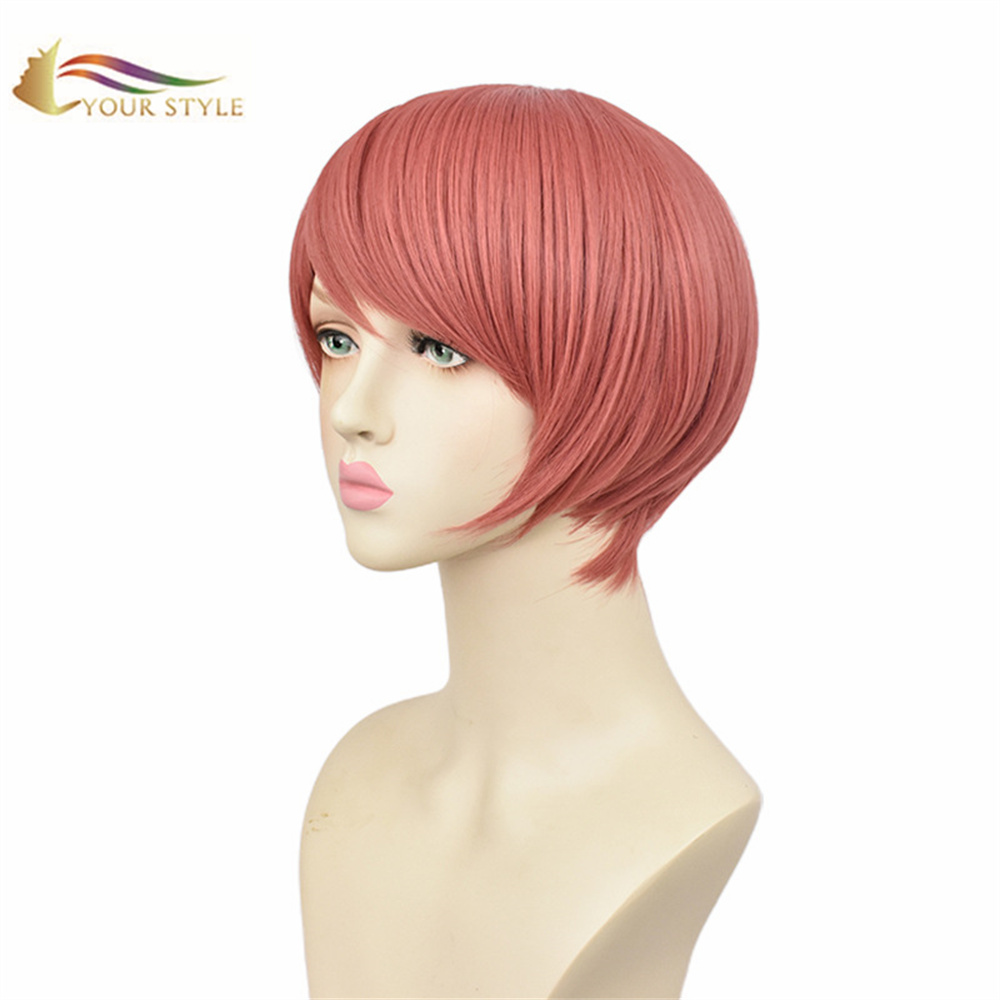 YOUR STYLE, Wholesale  Game Identity Cosplay Wigs Synthetic Short Bob Pink Wig Short Pixie Wig Short Haircut Short Bob Hairstyle Party Wig Halloween Costume-YOUR STYLE, synthetic wigs synthetic hair extension