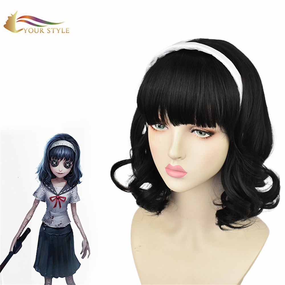 YOUR STYLE , Wholesale Game Identity V Yidhra The Dream Witch Cosplay Wigs Synthetic Short Wavy Wig Black Wavy Wig Medium Black Wig With Bangs Female Wig For Women Cosplay Costume Anime-YOUR STYLE, synthetic wigs synthetic hair extension