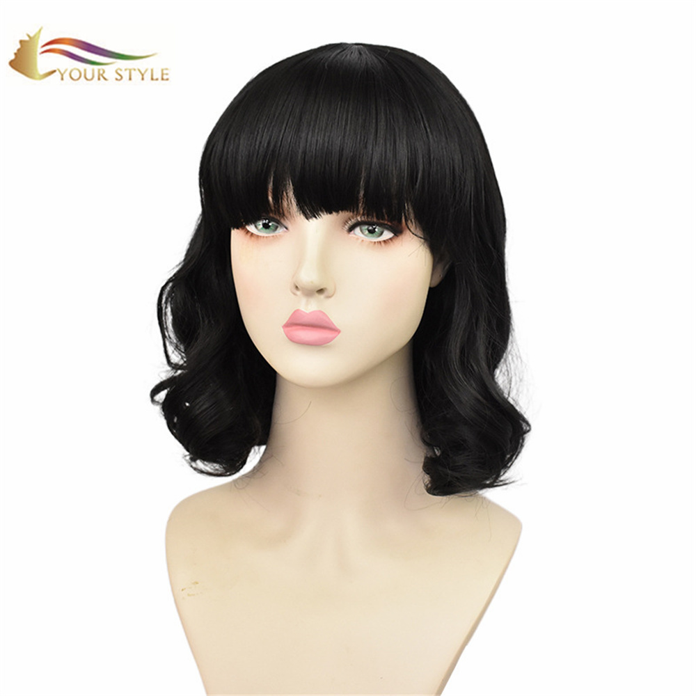 YOUR STYLE , Wholesale Game Identity V Yidhra The Dream Witch Cosplay Wigs Synthetic Short Wavy Wig Black Wavy Wig Medium Black Wig With Bangs Female Wig For Women Cosplay Costume Anime-YOUR STYLE, synthetic wigs synthetic hair extension