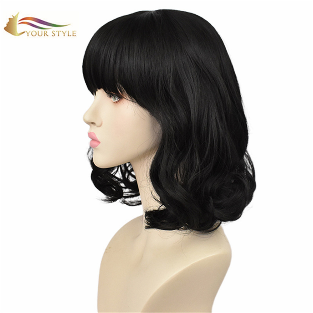 YOUR STYLE , Wholesale Game Identity V Yidhra The Dream Witch Cosplay Wigs Synthetic Short Wavy Wig Black Wavy Wig Medium Black Wig With Bangs Female Wig For Women Cosplay Costume Anime-YOUR STYLE, synthetic wigs synthetic hair extension