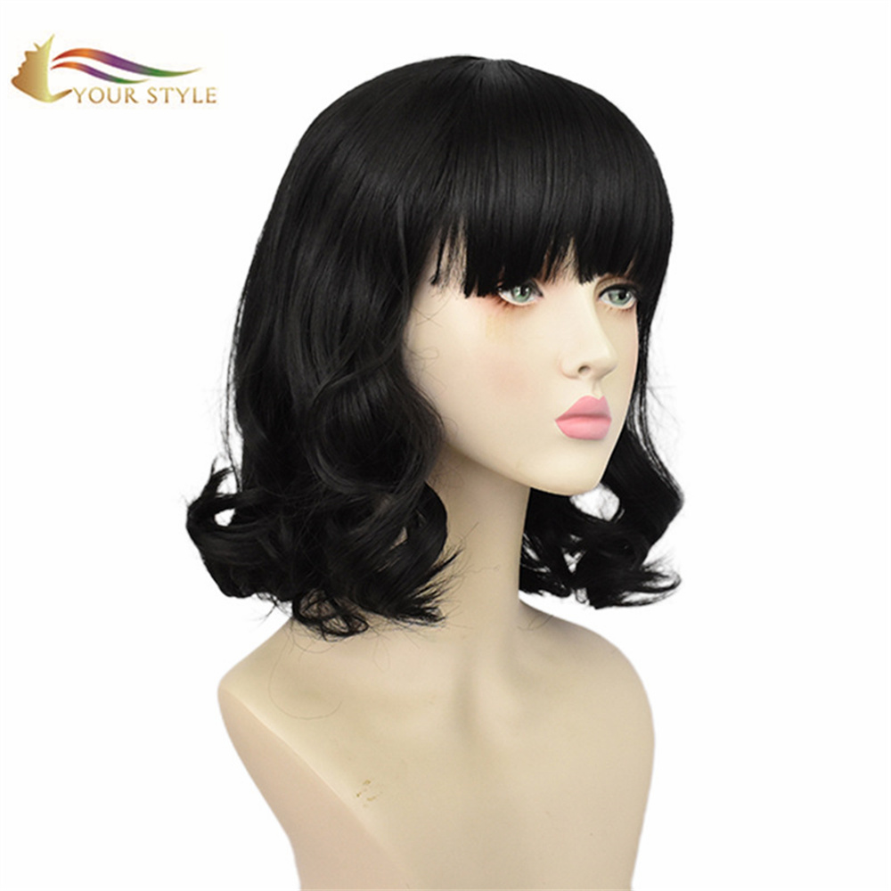 YOUR STYLE , Wholesale Game Identity V Yidhra The Dream Witch Cosplay Wigs Synthetic Short Wavy Wig Black Wavy Wig Medium Black Wig With Bangs Female Wig For Women Cosplay Costume Anime-YOUR STYLE, synthetic wigs synthetic hair extension