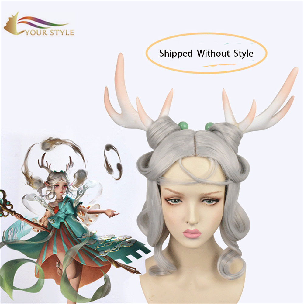 YOUR STYLE , Wholesale King of Glory Cosplay Wig Synthetic Long Wavy Wigs Silver Gray Costume Anime Party Wigs  Halloween Grey Wigs-YOUR STYLE, synthetic wigs synthetic hair extension