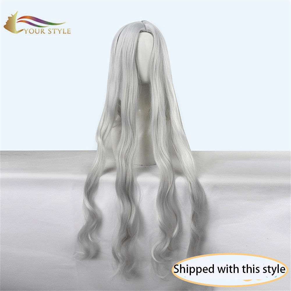 YOUR STYLE , Wholesale King of Glory Cosplay Wig Synthetic Long Wavy Wigs Silver Gray Costume Anime Party Wigs  Halloween Grey Wigs-YOUR STYLE, synthetic wigs synthetic hair extension