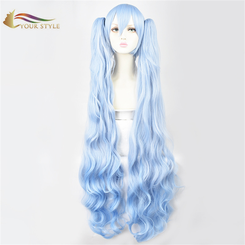 YOUR STYLE , Wholesale Vocaloid Miku Cosplay Wig Ponytail Clip Blue Synthetic Long Wigs Party Wig Halloween Costume Anime Wigs Female Wig For Women Cosplay-YOUR STYLE, synthetic wigs synthetic hair extension