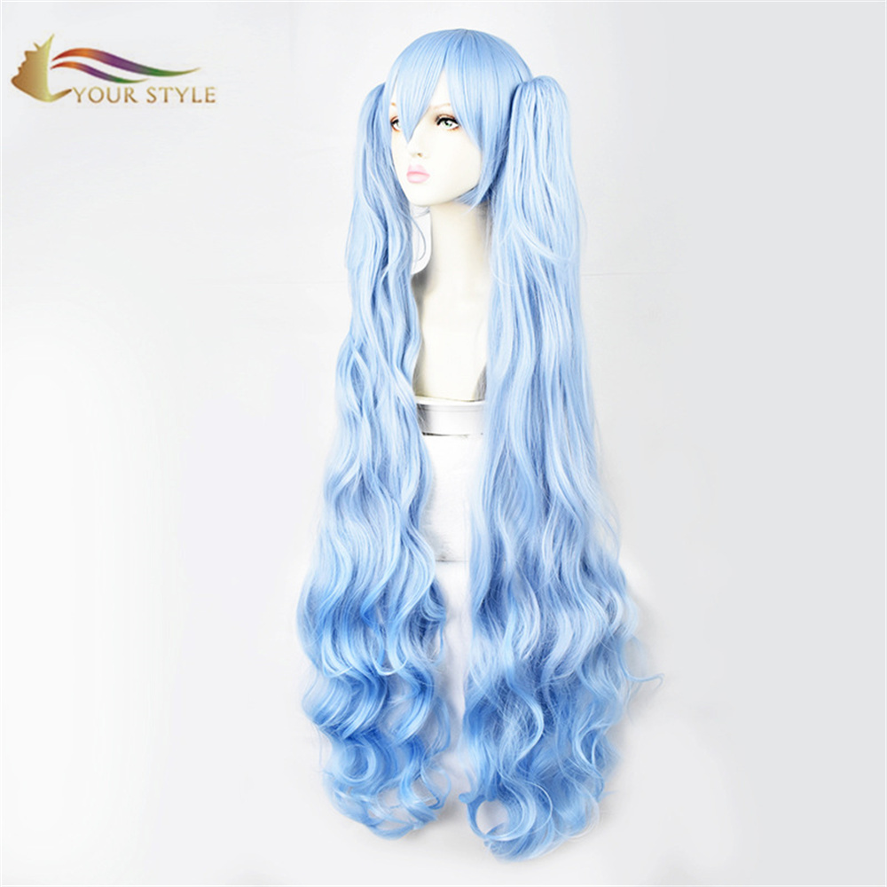 YOUR STYLE , Wholesale Vocaloid Miku Cosplay Wig Ponytail Clip Blue Synthetic Long Wigs Party Wig Halloween Costume Anime Wigs Female Wig For Women Cosplay-YOUR STYLE, synthetic wigs synthetic hair extension