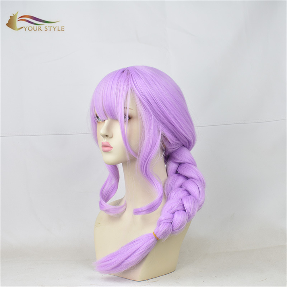 YOUR STYLE ,Wholesale Cosplay Wigs Purple Synthetic Long Wig Braid Costume Wig With Ponytail Party Wig Halloween Girls Female Wigs-YOUR STYLE, synthetic wigs synthetic hair extension