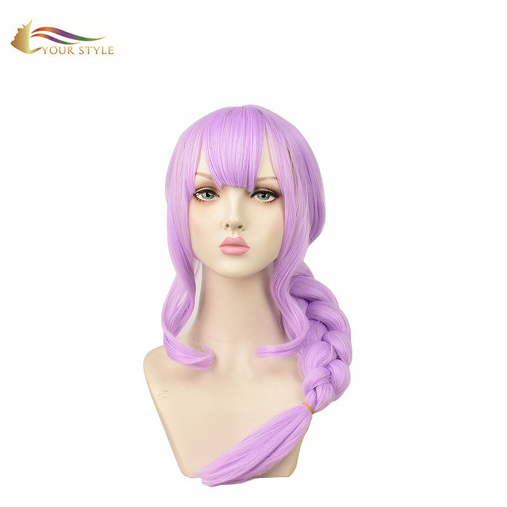 YOUR STYLE ,Wholesale Cosplay Wigs Purple Synthetic Long Wig Braid Costume Wig With Ponytail Party Wig Halloween Girls Female Wigs-YOUR STYLE, synthetic wigs synthetic hair extension