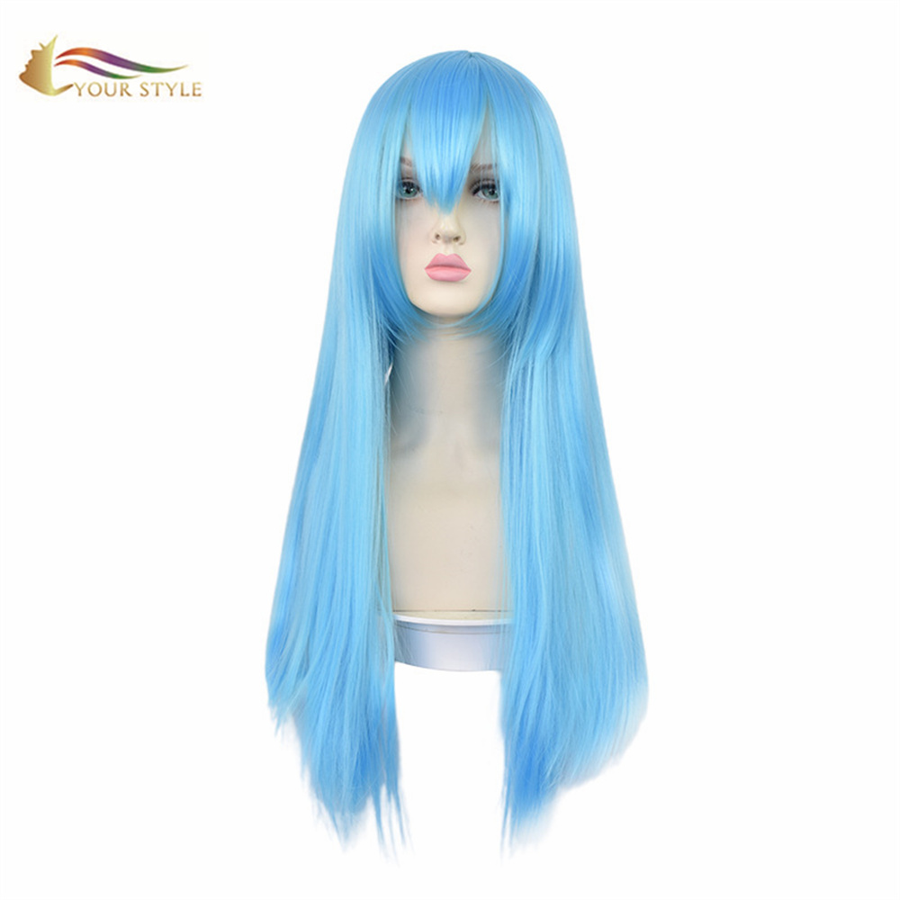 YOUR STYLE , Wholesale Cosplay Wigs Blue Synthetic Long Straight Wigs Anime Long Straight Costume Wig Halloween Wigs Long Girls Women Female Wigs-YOUR STYLE, synthetic wigs synthetic hair extension