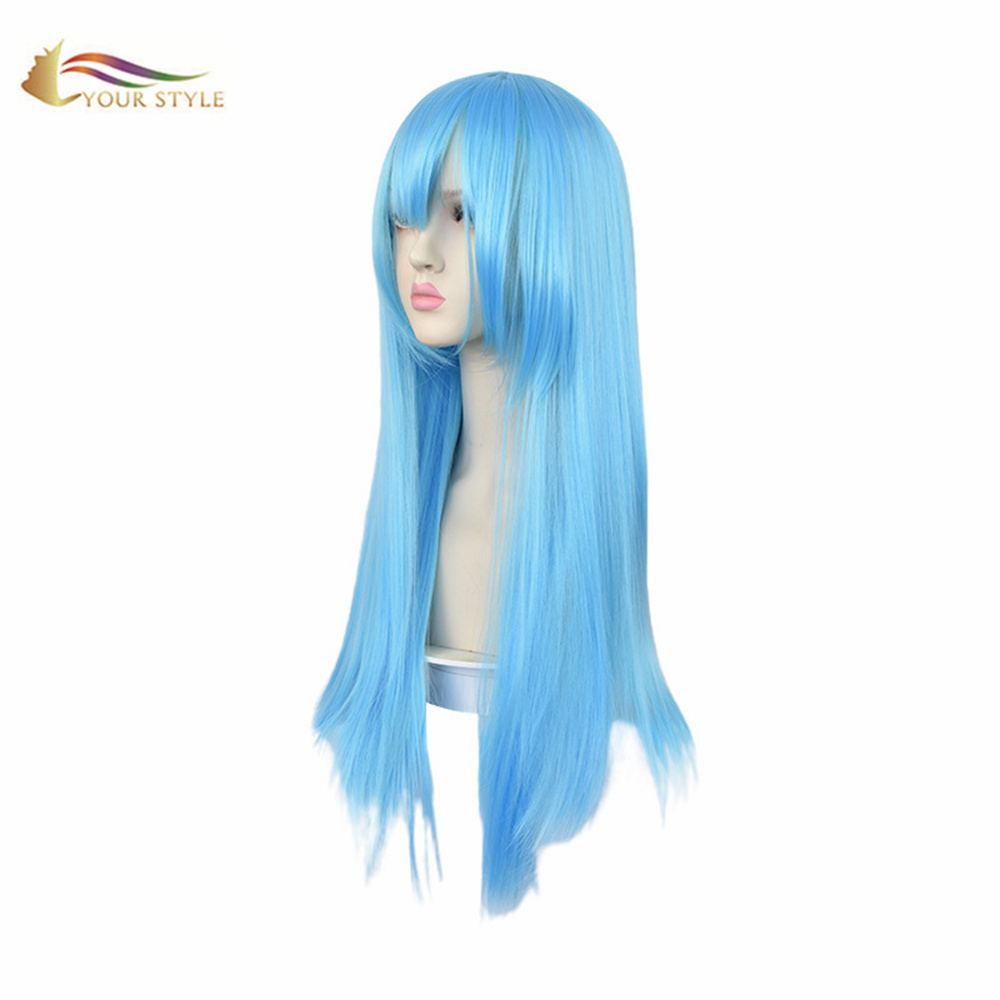 GAYA Anjeun, Grosir Cosplay Wig Biru Sintetis Panjang Lurus Wig Anime Panjang Lurus Kostum Wig Lebaran Wig Panjang Girls Awéwé Awéwé Wig-GAYA anjeun, wig sintétik extension bulu sintétik