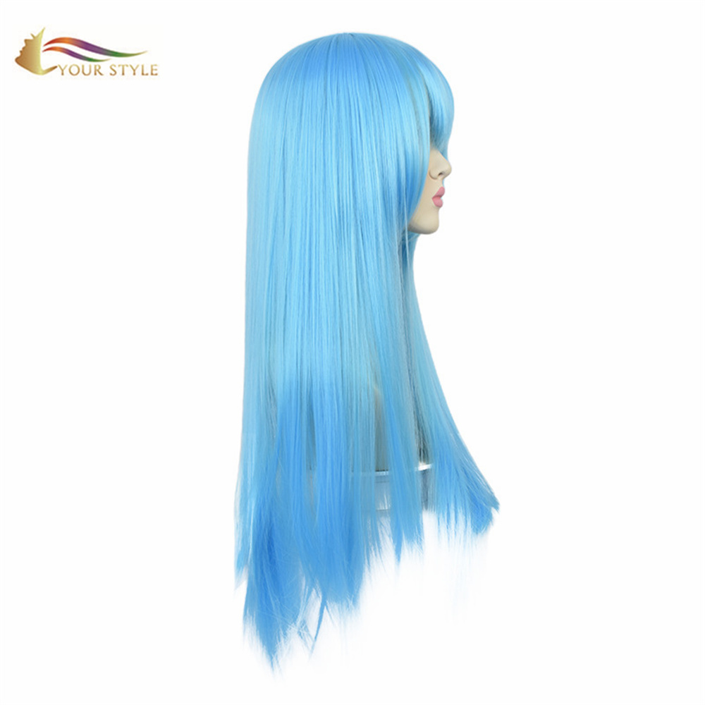 YOUR STYLE , Wholesale Cosplay Wigs Blue Synthetic Long Straight Wigs Anime Long Straight Costume Wig Halloween Wigs Long Girls Women Female Wigs-YOUR STYLE, synthetic wigs synthetic hair extension