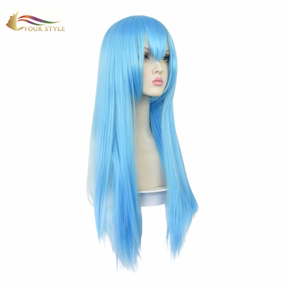 GAYA Anjeun, Grosir Cosplay Wig Biru Sintetis Panjang Lurus Wig Anime Panjang Lurus Kostum Wig Lebaran Wig Panjang Girls Awéwé Awéwé Wig-GAYA anjeun, wig sintétik extension bulu sintétik