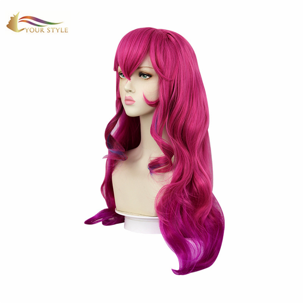 YOUR STYLE，Wholesale Cosplay Wigs Rose Red Synthetic Wigs Long Wavy Wigs Costume Wigs For Kids Halloween Wigs Party Wig With Bangs-YOUR STYLE, synthetic wigs synthetic hair extension