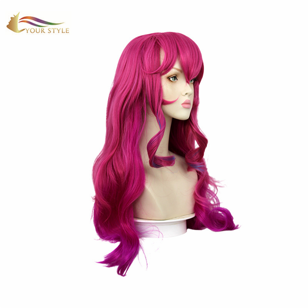 YOUR STYLE，Wholesale Cosplay Wigs Rose Red Synthetic Wigs Long Wavy Wigs Costume Wigs For Kids Halloween Wigs Party Wig With Bangs-YOUR STYLE, synthetic wigs synthetic hair extension