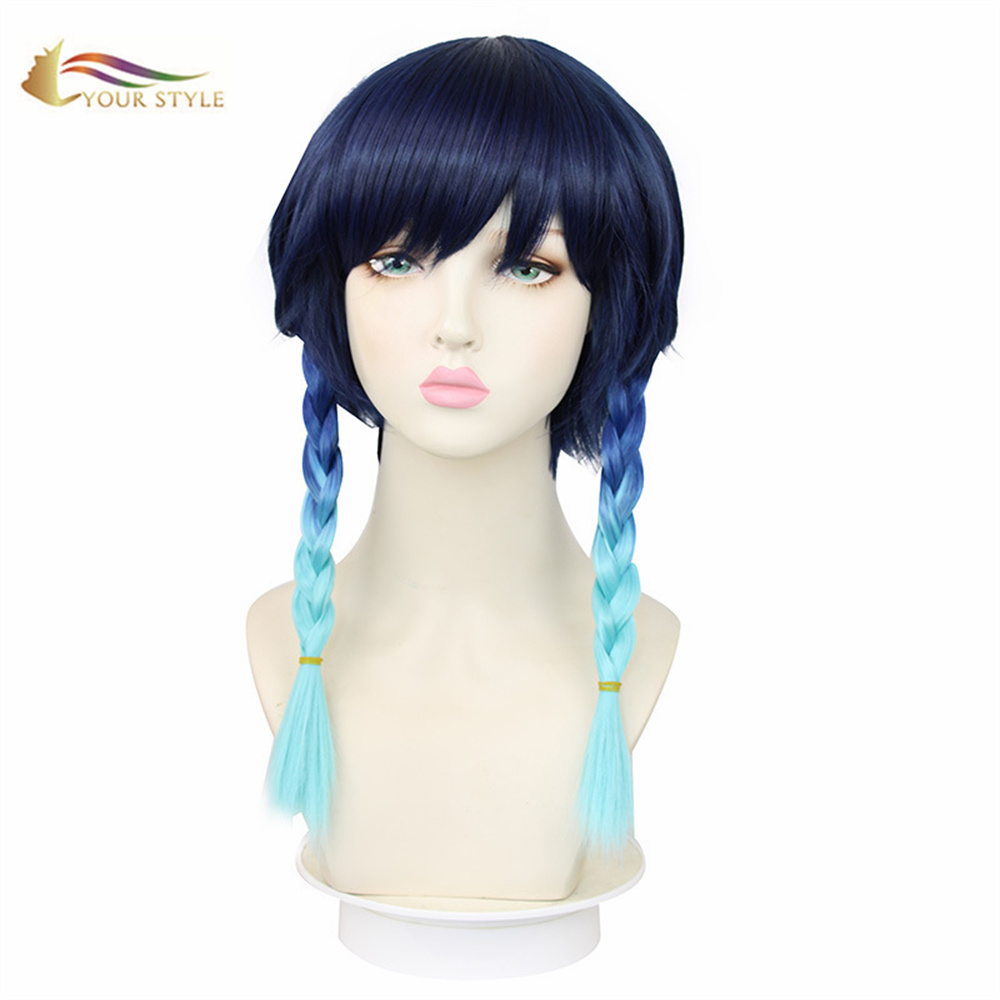 YOUR STYLE , Wholesale Cosplay Wigs Syntehtic Wigs With Braids Ombre Dark Purple Blue Long Wigs With Braids Party Wig Hair Halloween Girl Wigs-YOUR STYLE, synthetic wigs synthetic hair extension