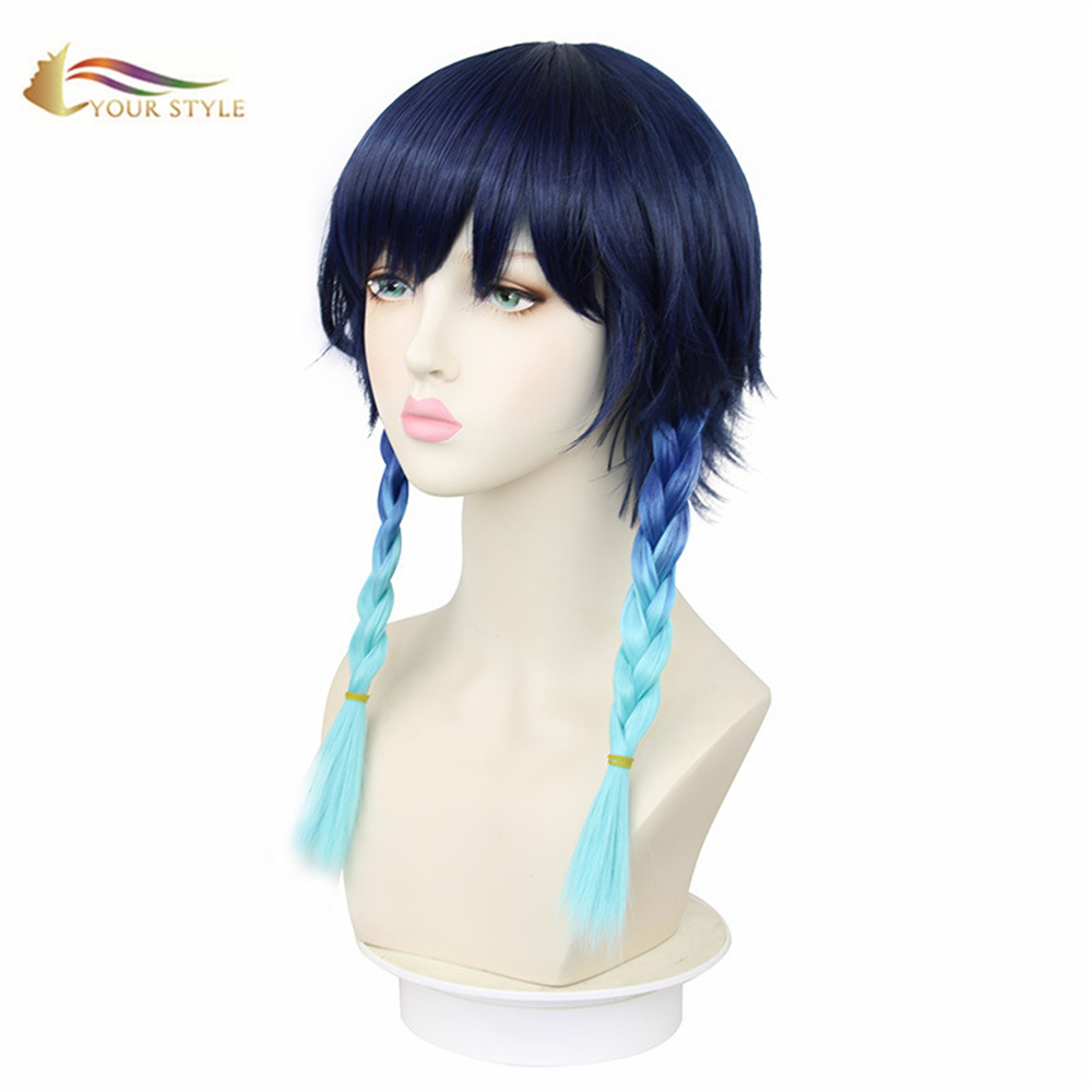 YOUR STYLE , Wholesale Cosplay Wigs Syntehtic Wigs With Braids Ombre Dark Purple Blue Long Wigs With Braids Party Wig Hair Halloween Girl Wigs-YOUR STYLE, synthetic wigs synthetic hair extension