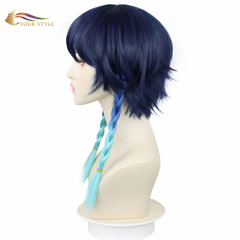 YOUR STYLE , Wholesale Cosplay Wigs Syntehtic Wigs With Braids Ombre Dark Purple Blue Long Wigs With Braids Party Wig Hair Halloween Girl Wigs-YOUR STYLE, synthetic wigs synthetic hair extension