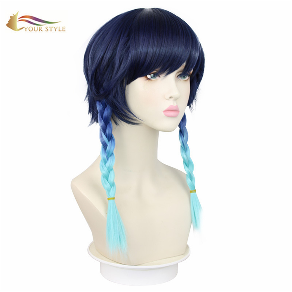 YOUR STYLE , Wholesale Cosplay Wigs Syntehtic Wigs With Braids Ombre Dark Purple Blue Long Wigs With Braids Party Wig Hair Halloween Girl Wigs-YOUR STYLE, synthetic wigs synthetic hair extension