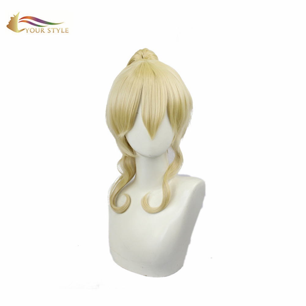 ՔՈ ոճը Genshin Impact Westerly Knights Cosplay Wigs Ponytails Synthetic Blonde Wig Հելոուին Wig Շիկահեր Կոստյում Կանացի Wig Կանանց համար Cosplay-ՁԵՐ ոճը, սինթետիկ պարիկները սինթետիկ մազերի երկարացում