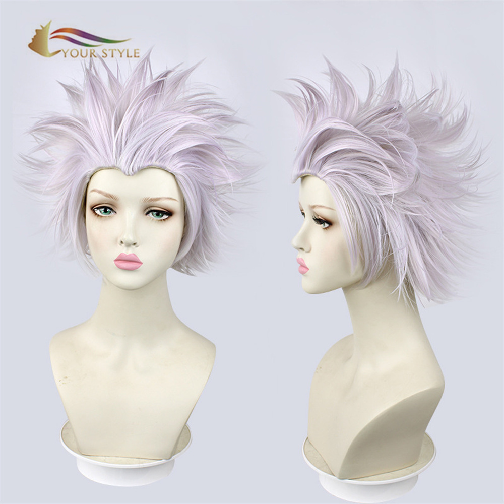 YOUR STYLE ,Wholesale Cosplay Wigs Silver Synthetic  Halloween Grey Wigs Mens Wig Silver Short Haircuts For Gray Hair Short Pixie Gray Wigs Male Men Boy Hair Wig-YOUR STYLE, synthetic wigs synthetic hair extension