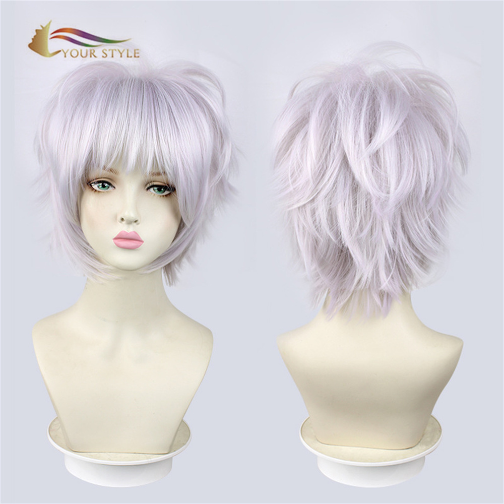 YOUR STYLE ,Wholesale Cosplay Wigs Silver Synthetic  Halloween Grey Wigs Mens Wig Silver Short Haircuts For Gray Hair Short Pixie Gray Wigs Male Men Boy Hair Wig-YOUR STYLE, synthetic wigs synthetic hair extension