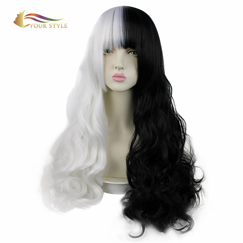 YOUR STYLE, Wholesale Cosplay Wigs Synthetic Long Wavy Wigs Salt and Pepper Color Halloween Wigs Black And White Costume Wig Party Female Women Ladies-YOUR STYLE, synthetic wigs synthetic hair extension