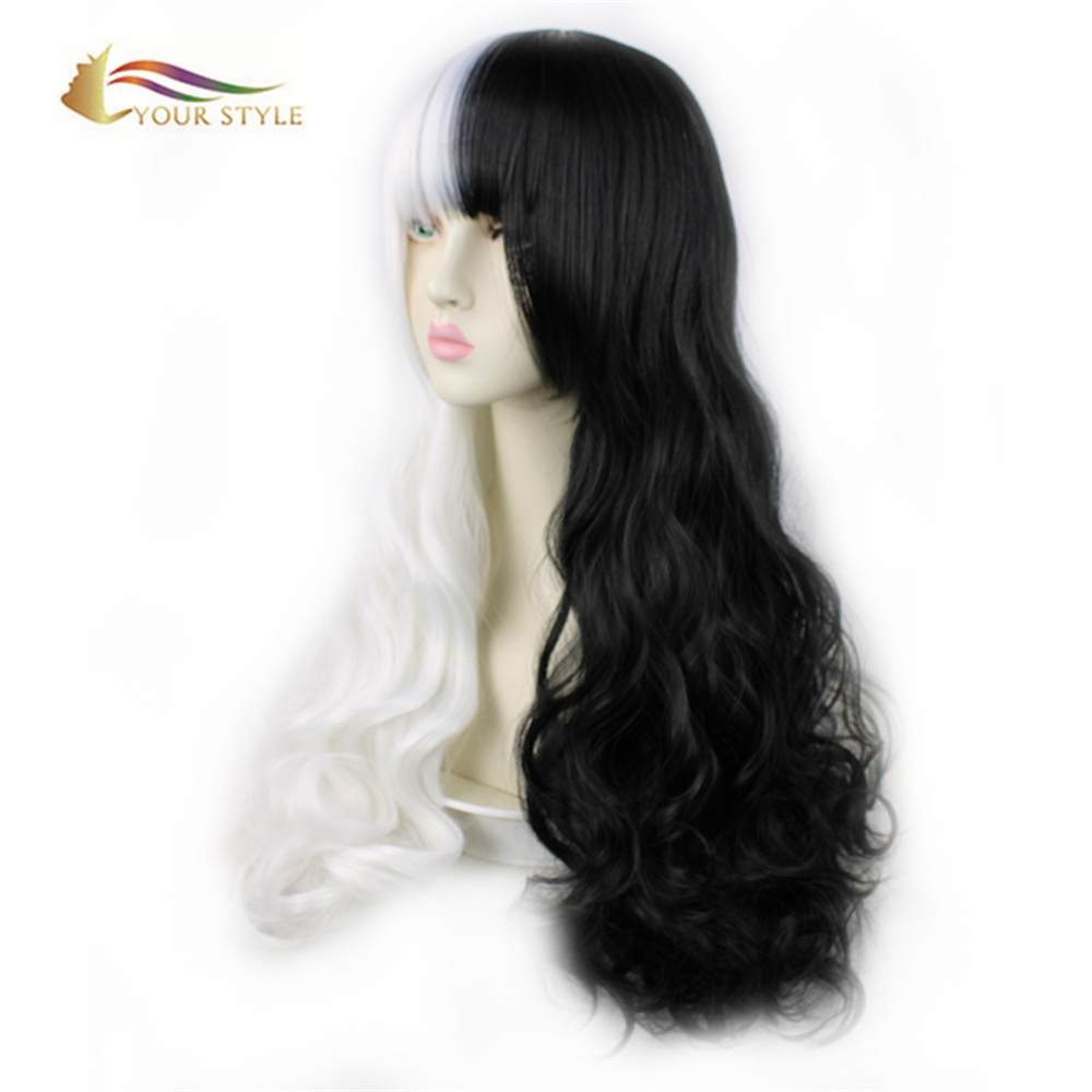 YOUR STYLE, Wholesale Cosplay Wigs Synthetic Long Wavy Wigs Salt and Pepper Color Halloween Wigs Black And White Costume Wig Party Female Women Ladies-YOUR STYLE, synthetic wigs synthetic hair extension