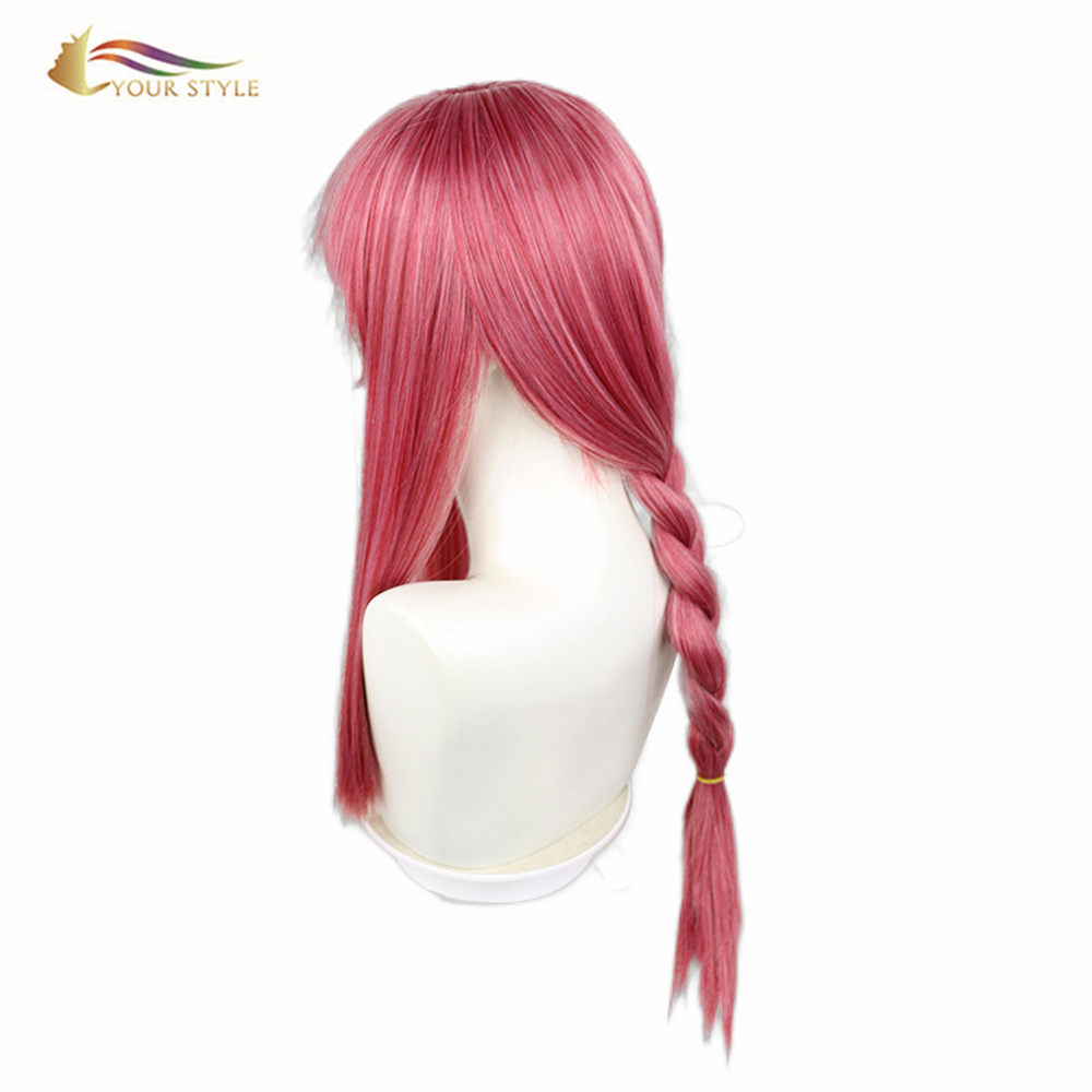 ŞÊBA XWE , Perûkên Cosplay-ê yên Berrûk Bi cil û bergên Pembeyî Bi braids Partiya Synthetic Pink Wig Ponytails Long Wig For Girls-YOUR STYLE, perûkên sentetîk dirêjkirina porê sentetîk