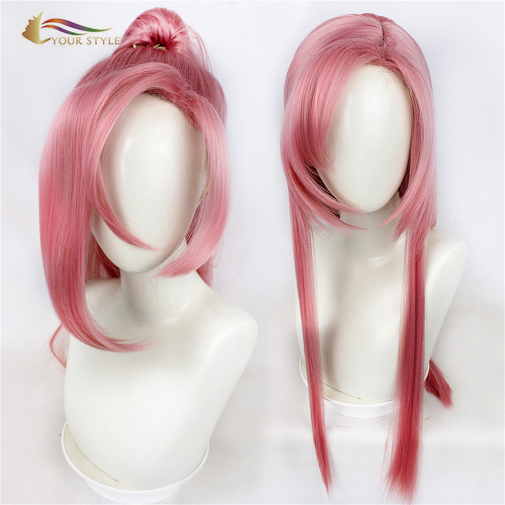 ŞÊBA XWE , Perûkên Cosplay-ê yên Berrûk Bi cil û bergên Pembeyî Bi braids Partiya Synthetic Pink Wig Ponytails Long Wig For Girls-YOUR STYLE, perûkên sentetîk dirêjkirina porê sentetîk