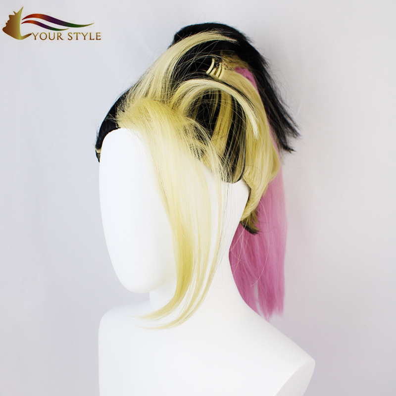 YOUR STYLE ,Wholesale  Cosplay Wigs Ponytail Synthetic Ombre Wigs  Pink Black Yellow Long Wigs Anime Girl Wig  Costume Halloween Hair Wigs-YOUR STYLE, synthetic wigs synthetic hair extension