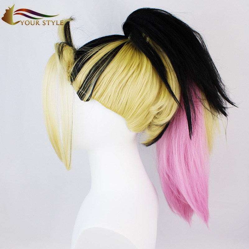 YOUR STYLE ,Wholesale  Cosplay Wigs Ponytail Synthetic Ombre Wigs  Pink Black Yellow Long Wigs Anime Girl Wig  Costume Halloween Hair Wigs-YOUR STYLE, synthetic wigs synthetic hair extension