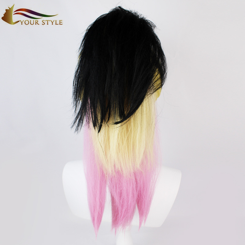 YOUR STYLE ,Wholesale  Cosplay Wigs Ponytail Synthetic Ombre Wigs  Pink Black Yellow Long Wigs Anime Girl Wig  Costume Halloween Hair Wigs-YOUR STYLE, synthetic wigs synthetic hair extension