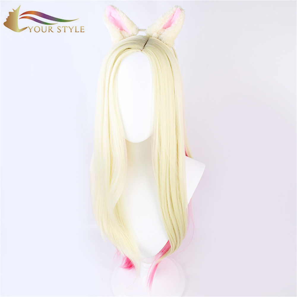 YOUR STYLE ,Wholesale Cosplay Wigs Ombre Yellow Pink Synthetic Wigs Long Straight Blonde Wig For Cosplay Female Wig Bangs Party Wig Halloween Costume-YOUR STYLE, synthetic wigs synthetic hair extension