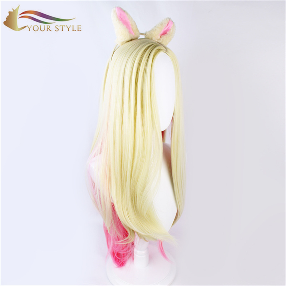 YOUR STYLE ,Wholesale Cosplay Wigs Ombre Yellow Pink Synthetic Wigs Long Straight Blonde Wig For Cosplay Female Wig Bangs Party Wig Halloween Costume-YOUR STYLE, synthetic wigs synthetic hair extension