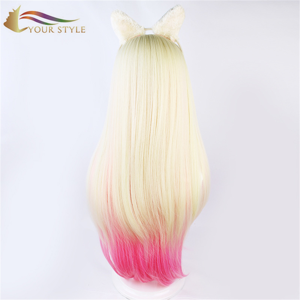 YOUR STYLE ,Wholesale Cosplay Wigs Ombre Yellow Pink Synthetic Wigs Long Straight Blonde Wig For Cosplay Female Wig Bangs Party Wig Halloween Costume-YOUR STYLE, synthetic wigs synthetic hair extension