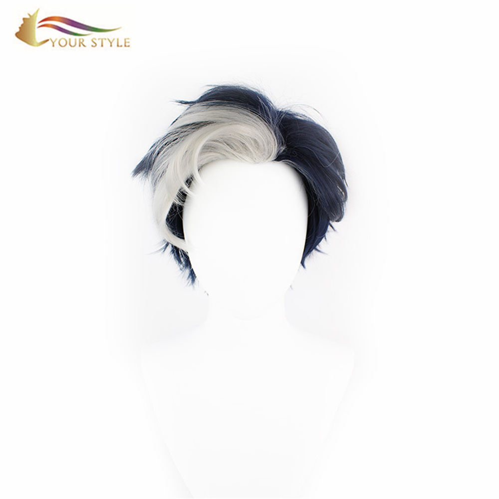 SEU ESTILO Perucas Cosplay Atacado Perucas Curtas Sintéticas Perucas Masculinas Anime Halloween Perucas Perucas Masculinas Preto E Branco Cabelo Curto-SEU ESTILO, perucas sintéticas extensão de cabelo sintético