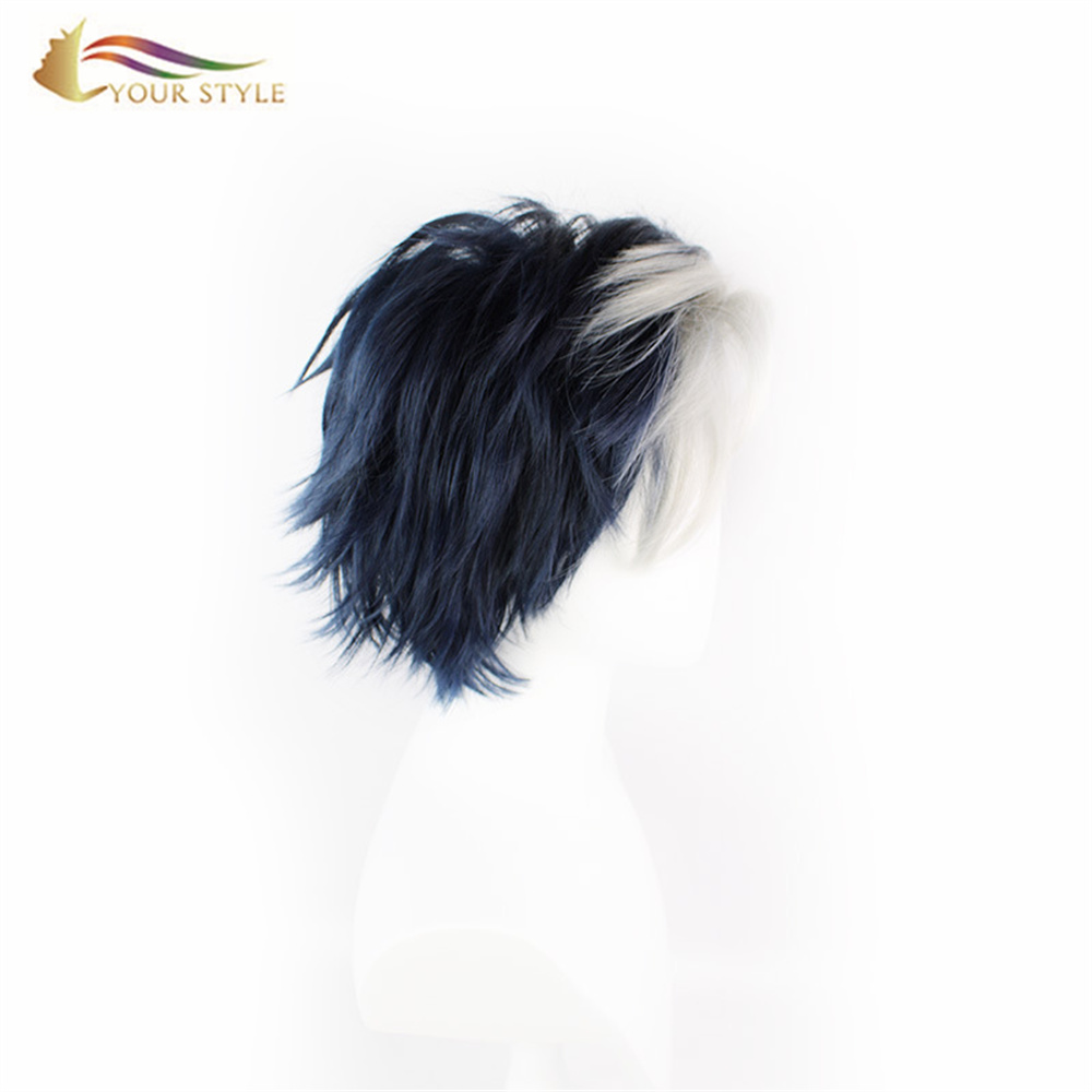 SEU ESTILO Perucas Cosplay Atacado Perucas Curtas Sintéticas Perucas Masculinas Anime Halloween Perucas Perucas Masculinas Preto E Branco Cabelo Curto-SEU ESTILO, perucas sintéticas extensão de cabelo sintético