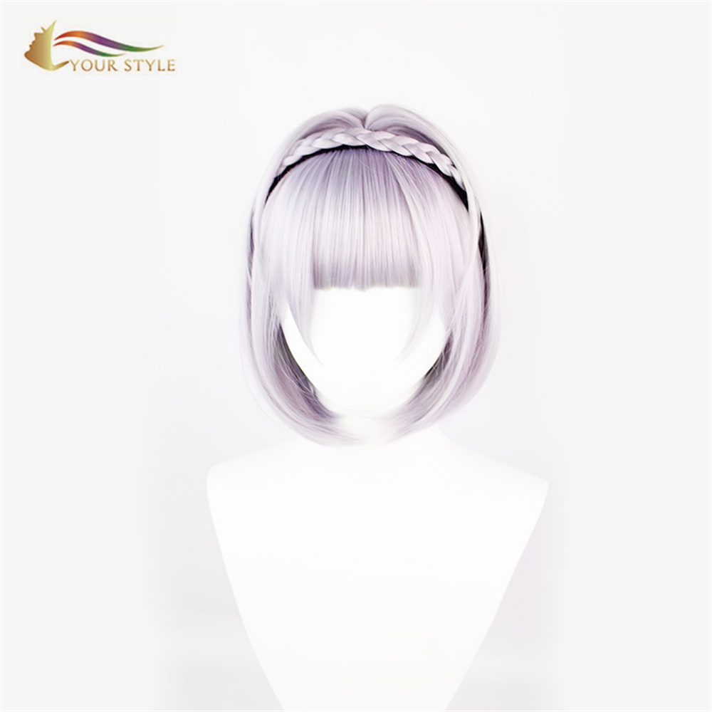 GAYA ANDA, Grosir Cosplay Wig Mengepang Ungu Muda Sintetis Pendek BOB Wig Wanita Wig untuk Wanita Cosplay Potongan Rambut Pendek dengan Fringe Pesta Halloween GAYA ANDA, sintetis wig sintetis ekstensi rambut