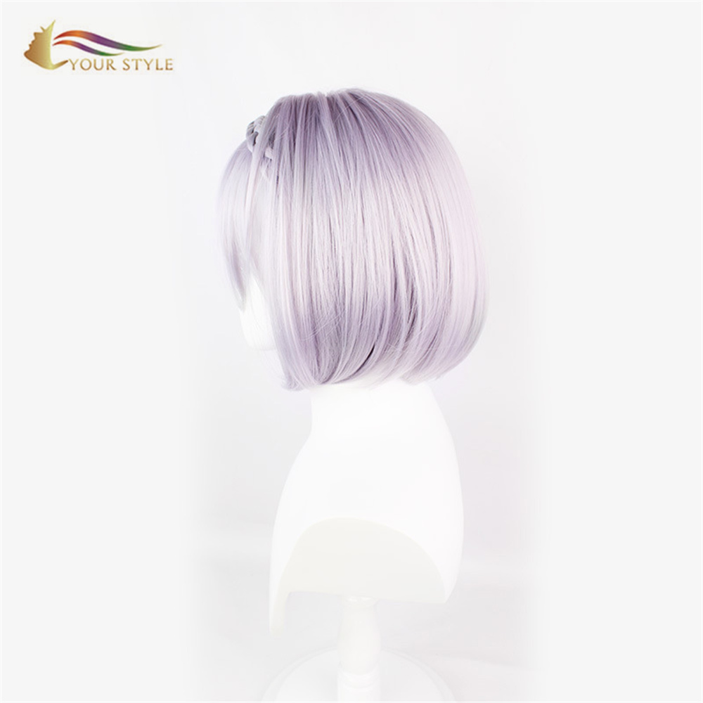 GAYA ANDA, Grosir Cosplay Wig Mengepang Ungu Muda Sintetis Pendek BOB Wig Wanita Wig untuk Wanita Cosplay Potongan Rambut Pendek dengan Fringe Pesta Halloween GAYA ANDA, sintetis wig sintetis ekstensi rambut