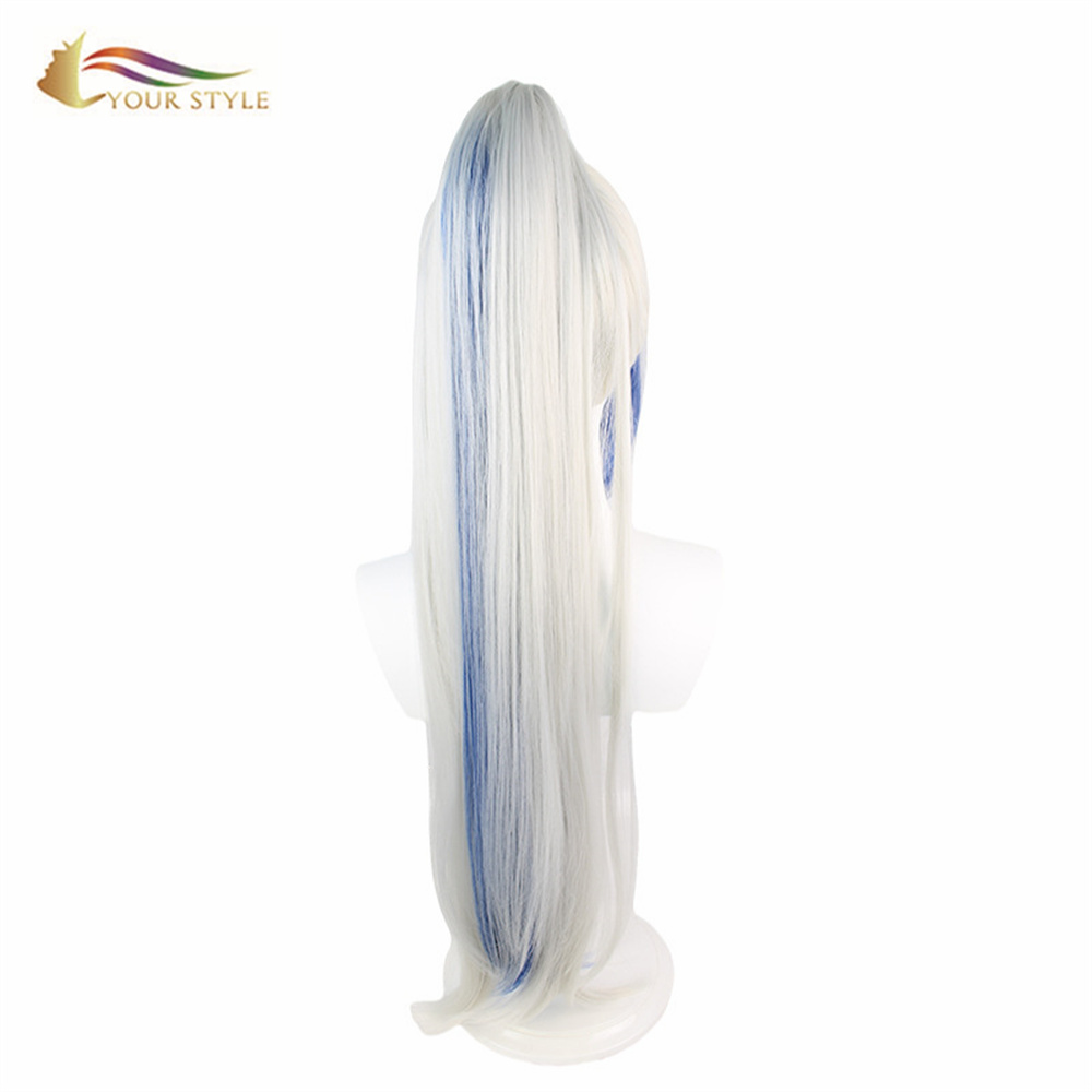 YOUR STYLE , Wholesale Cosplay Wigs Ponytails Ombre Siver Grey Blue Synthetic Costume Wig With Ponytail Halloween Colored Wigs-YOUR STYLE, synthetic wigs synthetic hair extension