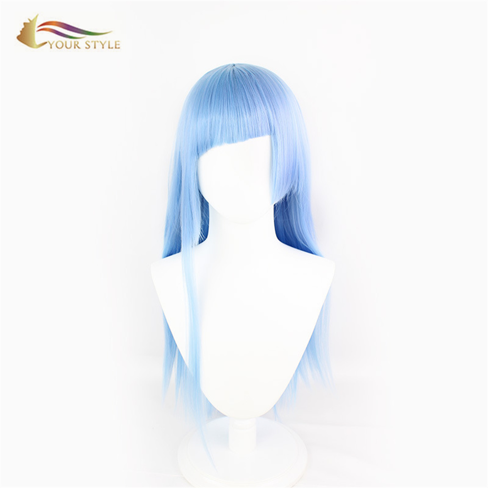 YOUR STYLE ,Wholesale Cosplay Wigs Light Blue Synthetic Long Straight Wigs With Bangs For Women Halloween Girl Wigs-YOUR STYLE, synthetic wigs synthetic hair extension