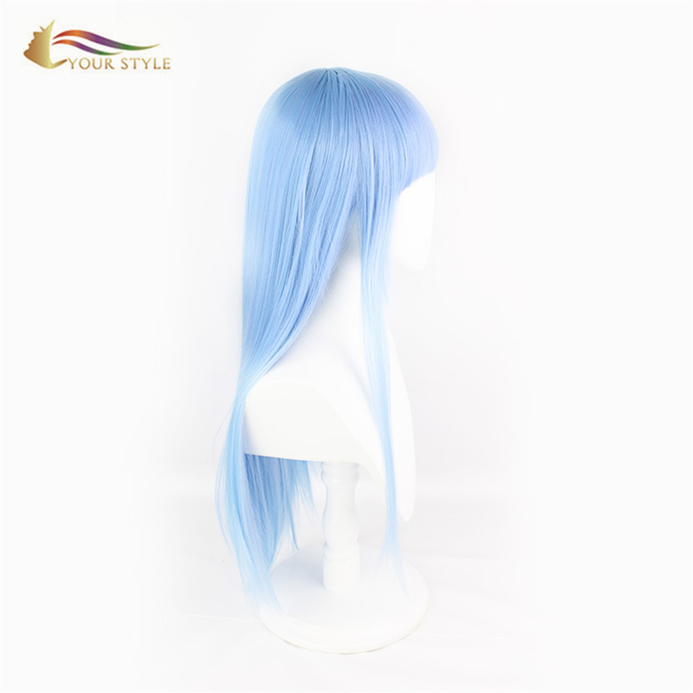 YOUR STYLE ,Wholesale Cosplay Wigs Light Blue Synthetic Long Straight Wigs With Bangs For Women Halloween Girl Wigs-YOUR STYLE, synthetic wigs synthetic hair extension