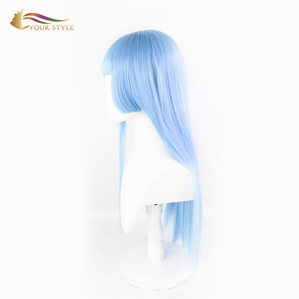 YOUR STYLE ,Wholesale Cosplay Wigs Light Blue Synthetic Long Straight Wigs With Bangs For Women Halloween Girl Wigs-YOUR STYLE, synthetic wigs synthetic hair extension