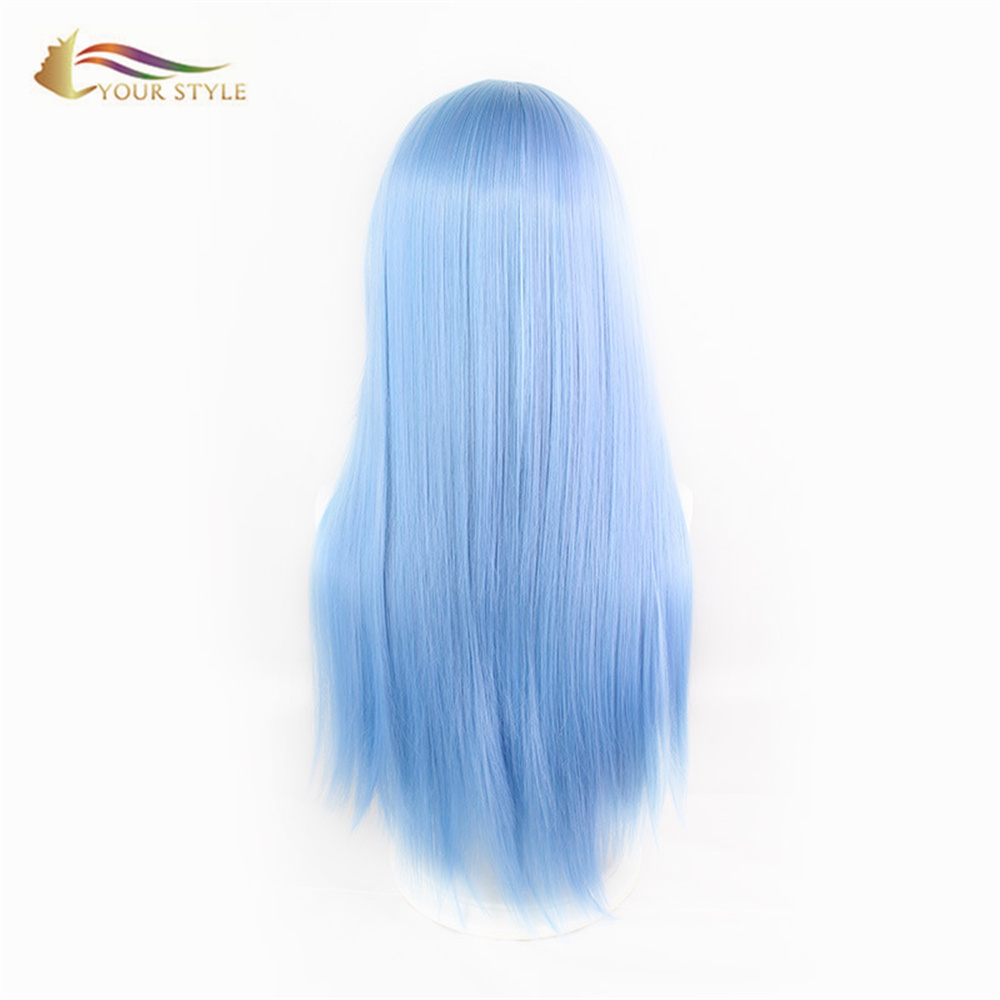 YOUR STYLE ,Wholesale Cosplay Wigs Light Blue Synthetic Long Straight Wigs With Bangs For Women Halloween Girl Wigs-YOUR STYLE, synthetic wigs synthetic hair extension