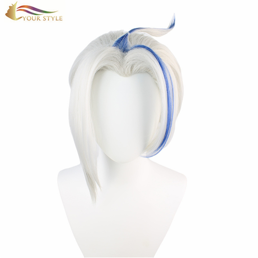 YOUR STYLE, Wholesale Cosplay Wigs Synthetic Short Wigs Fluffy White Blue Ombre Short Haircuts For Gray Hair  Costume Anime Boy Wig Cosplay Male Wigs Short Hair-YOUR STYLE, synthetic wigs synthetic hair extension