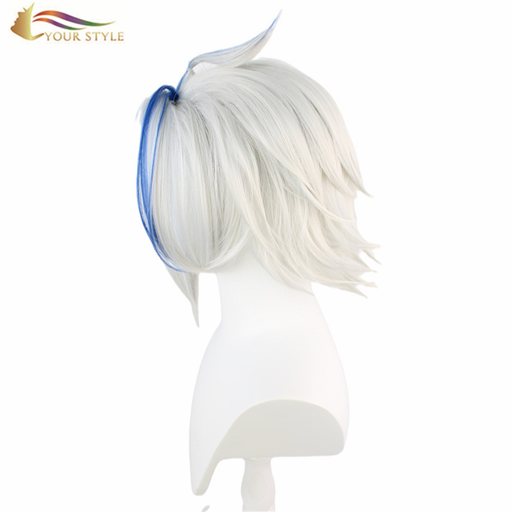 YOUR STYLE, Wholesale Cosplay Wigs Synthetic Short Wigs Fluffy White Blue Ombre Short Haircuts For Gray Hair  Costume Anime Boy Wig Cosplay Male Wigs Short Hair-YOUR STYLE, synthetic wigs synthetic hair extension