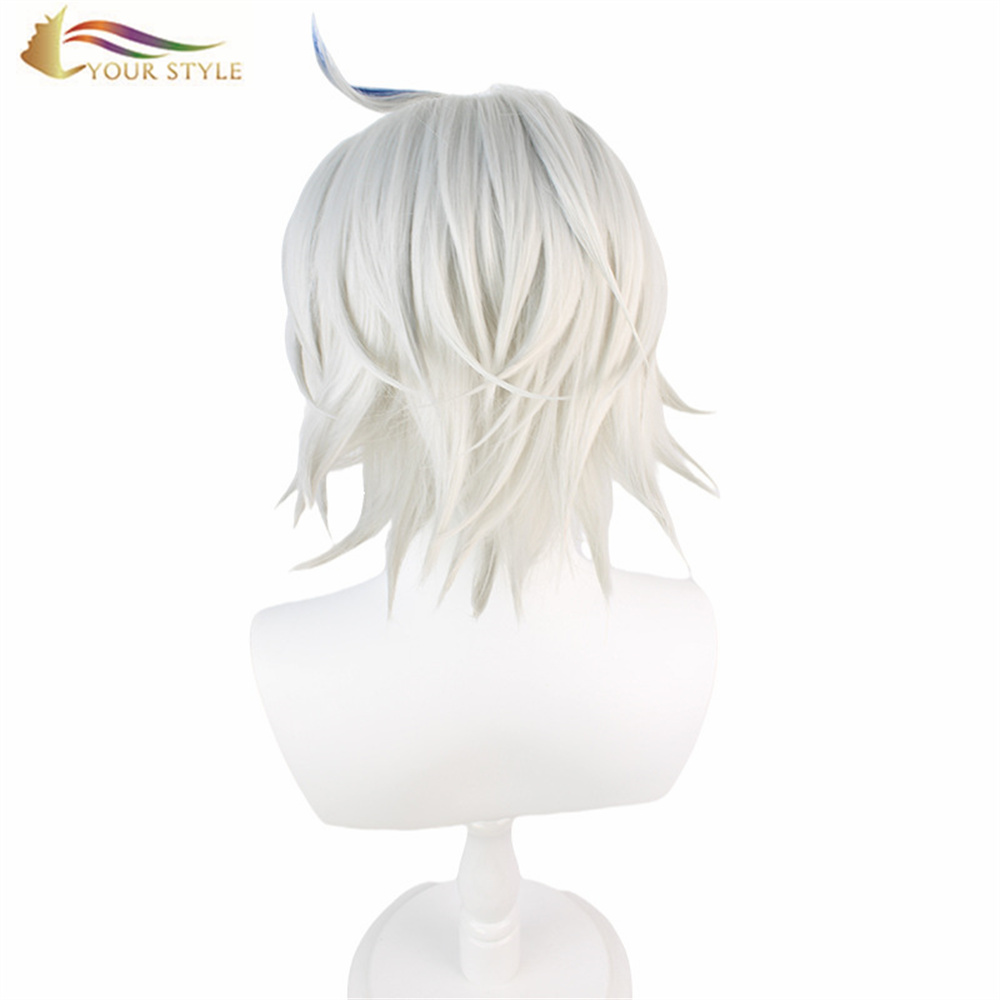 YOUR STYLE, Wholesale Cosplay Wigs Synthetic Short Wigs Fluffy White Blue Ombre Short Haircuts For Gray Hair  Costume Anime Boy Wig Cosplay Male Wigs Short Hair-YOUR STYLE, synthetic wigs synthetic hair extension