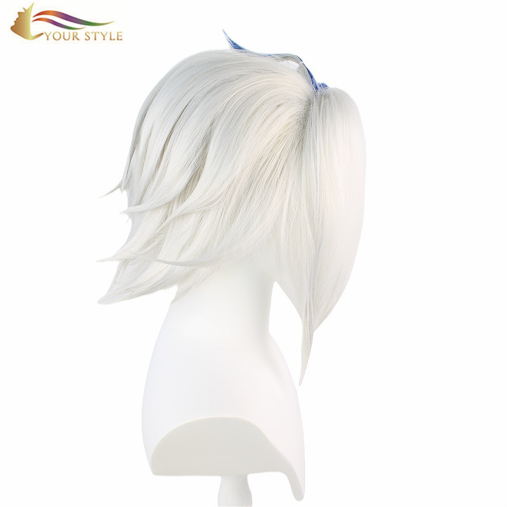 YOUR STYLE, Wholesale Cosplay Wigs Synthetic Short Wigs Fluffy White Blue Ombre Short Haircuts For Gray Hair  Costume Anime Boy Wig Cosplay Male Wigs Short Hair-YOUR STYLE, synthetic wigs synthetic hair extension