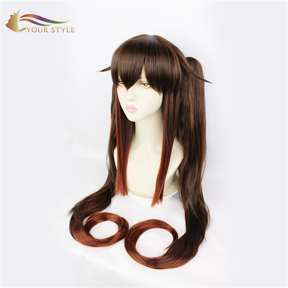 YOUR STYLE, Großhandel Cosplay Perücken Pferdeschwänze Dunkelbraun Synthetische Lange Gerade Perücken Für Halloween Kostüme Party Girl Perücke-YOUR STYLE, Synthetische Perücken Synthetische Haarverlängerung